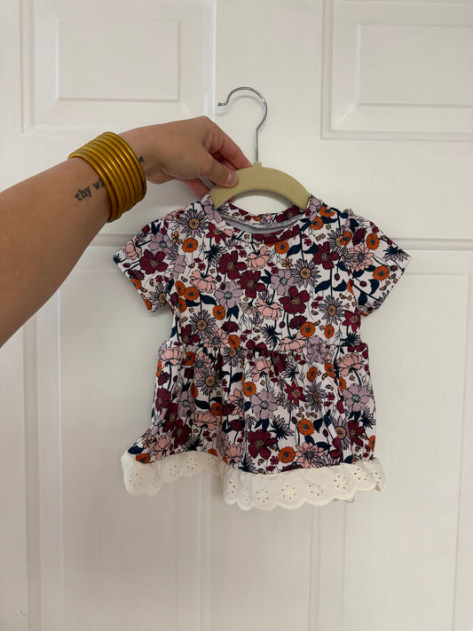 18-24 Fall Floral Short Sleeve Peplum Top w/  Lace Trim